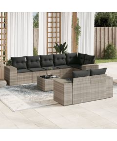 vidaXL vidaXL 9-cz. zestaw mebli ogrodowych, poduszki, jasnoszary polirattan Dārza mēbeļu komplekti