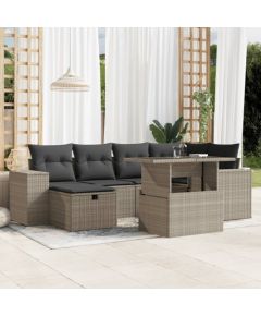 vidaXL vidaXL 7-cz. zestaw wypoczynkowy do ogrodu, z poduszkami, jasnoszary Dārza mēbeļu komplekti