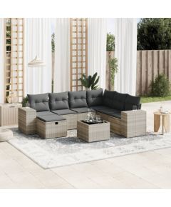 vidaXL vidaXL 8-cz. zestaw mebli ogrodowych, poduszki, jasnoszary polirattan Dārza mēbeļu komplekti