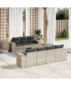 vidaXL vidaXL 8-cz. zestaw mebli ogrodowych, poduszki, jasnoszary polirattan Dārza mēbeļu komplekti