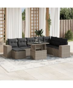 vidaXL vidaXL 9-cz. zestaw mebli ogrodowych, poduszki, jasnoszary polirattan Dārza mēbeļu komplekti