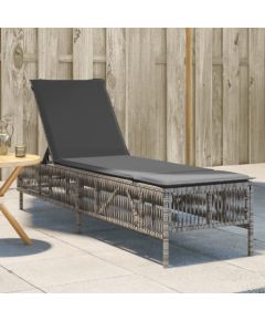 vidaXL vidaXL Leżak z poduszką, szary, polirattan Шезлонги и пляжные стулья