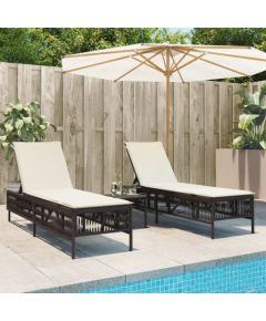 vidaXL vidaXL Leżaki ze stolikiem, 2 szt., brązowe, polirattan Шезлонги и пляжные стулья