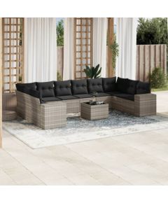 vidaXL vidaXL 11-cz. zestaw mebli ogrodowych z poduszkami, szary rattan PE Dārza mēbeļu komplekti