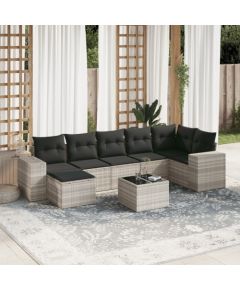 vidaXL vidaXL 8-cz. zestaw mebli ogrodowych, poduszki, jasnoszary polirattan Dārza mēbeļu komplekti