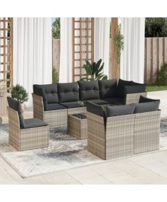 vidaXL vidaXL 9-cz. zestaw mebli ogrodowych, poduszki, jasnoszary polirattan Dārza mēbeļu komplekti