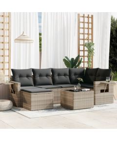 vidaXL vidaXL 7-cz. zestaw wypoczynkowy do ogrodu, z poduszkami, jasnoszary Dārza mēbeļu komplekti