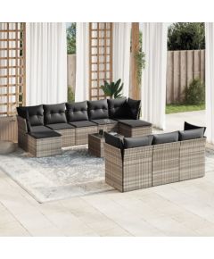 vidaXL vidaXL 11-cz. zestaw mebli ogrodowych z poduszkami, szary rattan PE Dārza mēbeļu komplekti