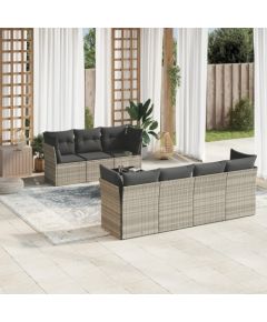 vidaXL vidaXL 8-cz. zestaw mebli ogrodowych, poduszki, jasnoszary polirattan Dārza mēbeļu komplekti