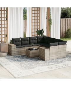 vidaXL vidaXL 9-cz. zestaw mebli ogrodowych, poduszki, jasnoszary polirattan Dārza mēbeļu komplekti