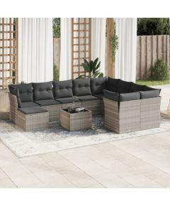 vidaXL vidaXL 11-cz. zestaw mebli ogrodowych z poduszkami, szary rattan PE Dārza mēbeļu komplekti