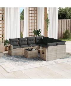 vidaXL vidaXL 9-cz. zestaw mebli ogrodowych, poduszki, jasnoszary polirattan Dārza mēbeļu komplekti