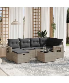 vidaXL vidaXL 7-cz. zestaw wypoczynkowy do ogrodu, z poduszkami, jasnoszary Dārza mēbeļu komplekti