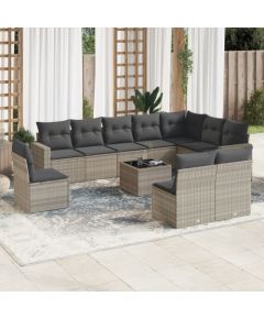 vidaXL vidaXL 11-cz. zestaw mebli ogrodowych z poduszkami, szary rattan PE Dārza mēbeļu komplekti