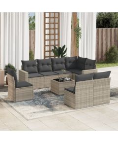 vidaXL vidaXL 9-cz. zestaw mebli ogrodowych, poduszki, jasnoszary polirattan Dārza mēbeļu komplekti