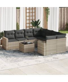 vidaXL vidaXL 9-cz. zestaw mebli ogrodowych, poduszki, jasnoszary polirattan Dārza mēbeļu komplekti