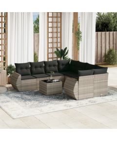 vidaXL vidaXL 9-cz. zestaw mebli ogrodowych, poduszki, jasnoszary polirattan Dārza mēbeļu komplekti