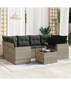 vidaXL vidaXL 7-cz. zestaw wypoczynkowy do ogrodu, z poduszkami, jasnoszary Dārza mēbeļu komplekti