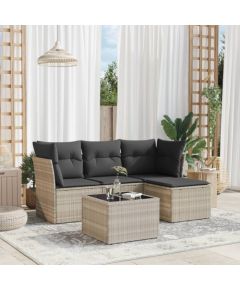 vidaXL vidaXL 5-cz. zestaw mebli do ogrodu, poduszki, jasnoszary rattan PE Dārza mēbeļu komplekti