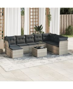 vidaXL vidaXL 9-cz. zestaw mebli ogrodowych, poduszki, jasnoszary polirattan Dārza mēbeļu komplekti