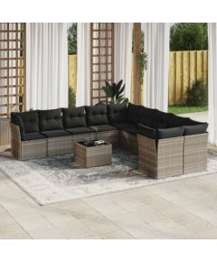 vidaXL vidaXL 11-cz. zestaw mebli ogrodowych z poduszkami, szary rattan PE Dārza mēbeļu komplekti