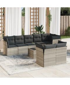 vidaXL vidaXL 9-cz. zestaw mebli ogrodowych, poduszki, jasnoszary polirattan Dārza mēbeļu komplekti