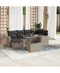 vidaXL vidaXL 7-cz. zestaw wypoczynkowy do ogrodu, z poduszkami, jasnoszary Dārza mēbeļu komplekti