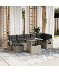 vidaXL vidaXL 8-cz. zestaw mebli ogrodowych, poduszki, jasnoszary polirattan Dārza mēbeļu komplekti