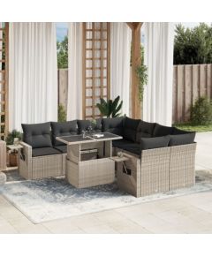 vidaXL vidaXL 9-cz. zestaw mebli ogrodowych, poduszki, jasnoszary polirattan Dārza mēbeļu komplekti