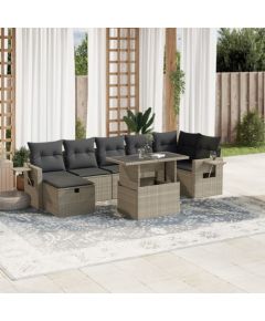 vidaXL vidaXL 8-cz. zestaw mebli ogrodowych, poduszki, jasnoszary polirattan Dārza mēbeļu komplekti