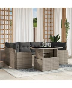 vidaXL vidaXL 7-cz. zestaw wypoczynkowy do ogrodu, z poduszkami, jasnoszary Dārza mēbeļu komplekti