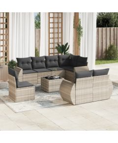 vidaXL vidaXL 9-cz. zestaw mebli ogrodowych, poduszki, jasnoszary polirattan Dārza mēbeļu komplekti