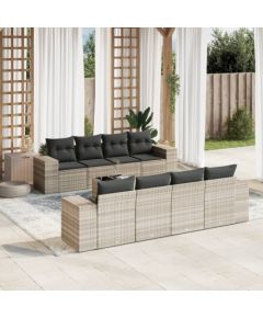 vidaXL vidaXL 9-cz. zestaw mebli ogrodowych, poduszki, jasnoszary polirattan Dārza mēbeļu komplekti