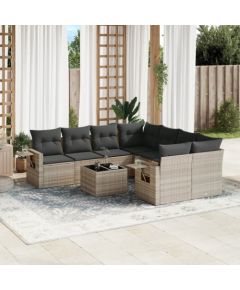 vidaXL vidaXL 9-cz. zestaw mebli ogrodowych, poduszki, jasnoszary polirattan Dārza mēbeļu komplekti