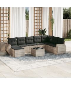 vidaXL vidaXL 9-cz. zestaw mebli ogrodowych, poduszki, jasnoszary polirattan Dārza mēbeļu komplekti