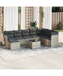 vidaXL vidaXL 9-cz. zestaw mebli ogrodowych, poduszki, jasnoszary polirattan Dārza mēbeļu komplekti