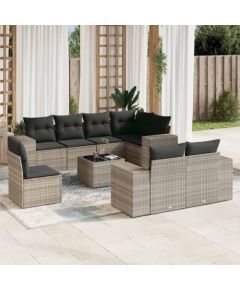 vidaXL vidaXL 9-cz. zestaw mebli ogrodowych, poduszki, jasnoszary polirattan Dārza mēbeļu komplekti