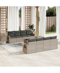 vidaXL vidaXL 9-cz. zestaw mebli ogrodowych, poduszki, jasnoszary polirattan Dārza mēbeļu komplekti