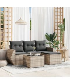 vidaXL vidaXL 5-cz. zestaw mebli do ogrodu, poduszki, jasnoszary rattan PE Dārza mēbeļu komplekti