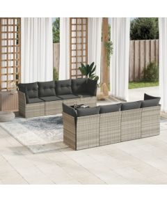 vidaXL vidaXL 9-cz. zestaw mebli ogrodowych, poduszki, jasnoszary polirattan Dārza mēbeļu komplekti