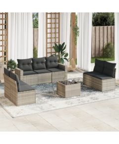 vidaXL vidaXL 8-cz. zestaw mebli ogrodowych, poduszki, jasnoszary polirattan Dārza mēbeļu komplekti