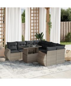 vidaXL vidaXL 9-cz. zestaw mebli ogrodowych, poduszki, jasnoszary polirattan Dārza mēbeļu komplekti