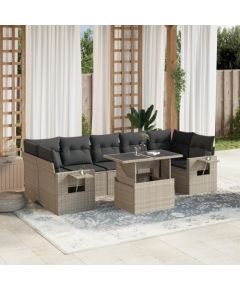 vidaXL vidaXL 8-cz. zestaw mebli ogrodowych, poduszki, jasnoszary polirattan Dārza mēbeļu komplekti