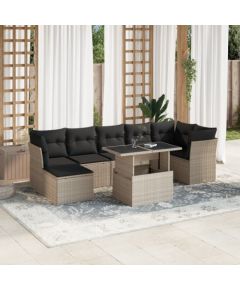 vidaXL vidaXL 8-cz. zestaw mebli ogrodowych, poduszki, jasnoszary polirattan Dārza mēbeļu komplekti