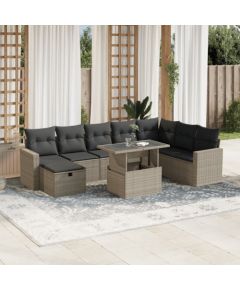 vidaXL vidaXL 9-cz. zestaw mebli ogrodowych, poduszki, jasnoszary polirattan Dārza mēbeļu komplekti