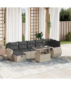 vidaXL vidaXL 8-cz. zestaw mebli ogrodowych, poduszki, jasnoszary polirattan Dārza mēbeļu komplekti