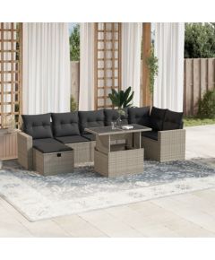 vidaXL vidaXL 8-cz. zestaw mebli ogrodowych, poduszki, jasnoszary polirattan Dārza mēbeļu komplekti