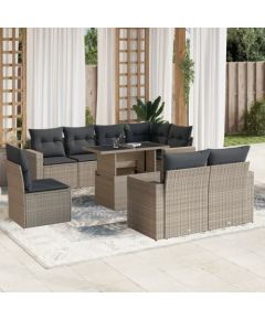 vidaXL vidaXL 9-cz. zestaw mebli ogrodowych, poduszki, jasnoszary polirattan Dārza mēbeļu komplekti