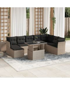 vidaXL vidaXL 9-cz. zestaw mebli ogrodowych, poduszki, jasnoszary polirattan Dārza mēbeļu komplekti