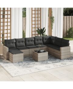 vidaXL vidaXL 9-cz. zestaw mebli ogrodowych, poduszki, jasnoszary polirattan Dārza mēbeļu komplekti